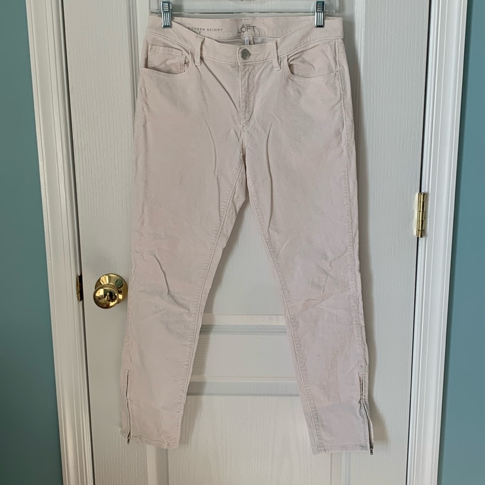 Loft skinny ankle corduroy pants, cream/off white, size 6/28